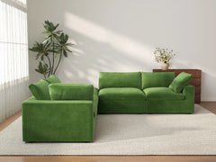 Deluxe Cloud 4-Seater V-Shaped Sectional in Earth Green Velvet | 5-Piece (Includes 1 Ottoman), Living Room Seating, Easy To Clean, Modern Style