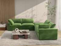 Deluxe Cloud 4-Seater V-Shaped Sectional in Earth Green Velvet | 5-Piece (Includes 1 Ottoman), Living Room Seating, Easy To Clean, Modern Style