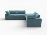 Deluxe Cloud 4-Seater V-Shaped Sectional in Light Blue Velvet | 5-Piece (Includes 1 Ottoman), Living Room Seating, Easy To Clean, Large Space