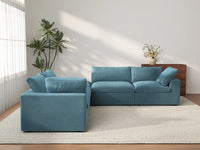 Deluxe Cloud 4-Seater V-Shaped Sectional in Light Blue Velvet | 5-Piece (Includes 1 Ottoman), Living Room Seating, Easy To Clean, Large Space