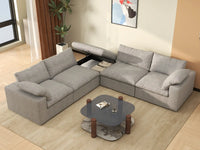 Deluxe Premium Cloud Sectional Sofa Covers | Light Grey Cotton and Linen Sofa Cover for 4-Seater with 1-Ottoman