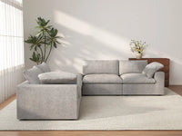 Deluxe Cloud 4-Seater V-Shaped Sectional in Light-Grey Cotton And Linen | 5-Piece (Includes 1 Ottoman), Living Room Seating, Easy To Clean, Contemporary Style