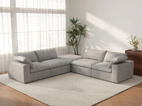 Deluxe Cloud 4-Seater V-Shaped Sectional in Light-Grey Cotton And Linen | 5-Piece (Includes 1 Ottoman), Living Room Seating, Easy To Clean, Contemporary Style