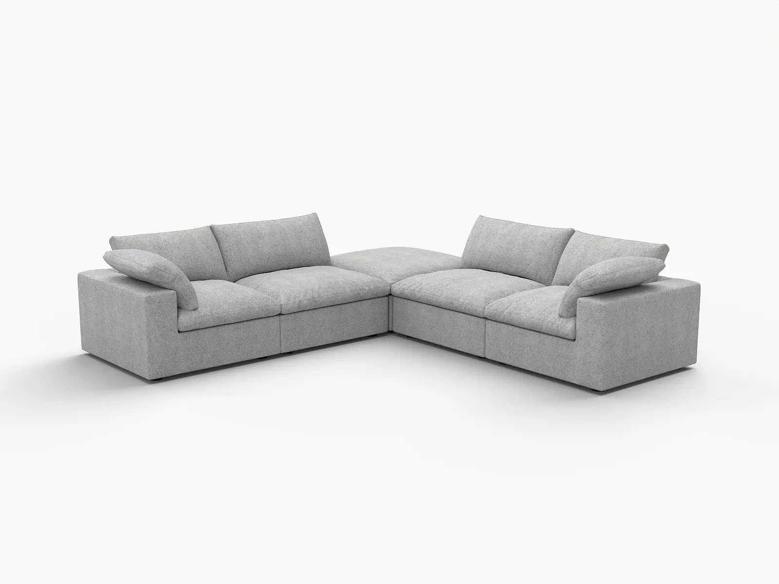 Deluxe Cloud 4-Seater V-Shaped Sectional in Light-Grey Cotton And Linen | 5-Piece (Includes 1 Ottoman), Living Room Seating, Easy To Clean, Contemporary Style