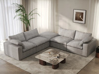 Deluxe Premium Cloud Sectional Sofa Covers | Light Grey Cotton and Linen Sofa Cover for 4-Seater with 1-Ottoman