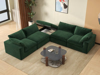 Deluxe Cloud 4-Seater V-Shaped Sectional in Olive Green Velvet | 5-Piece (Includes 1 Ottoman), Living Room Seating, Easy To Clean, Contemporary Style