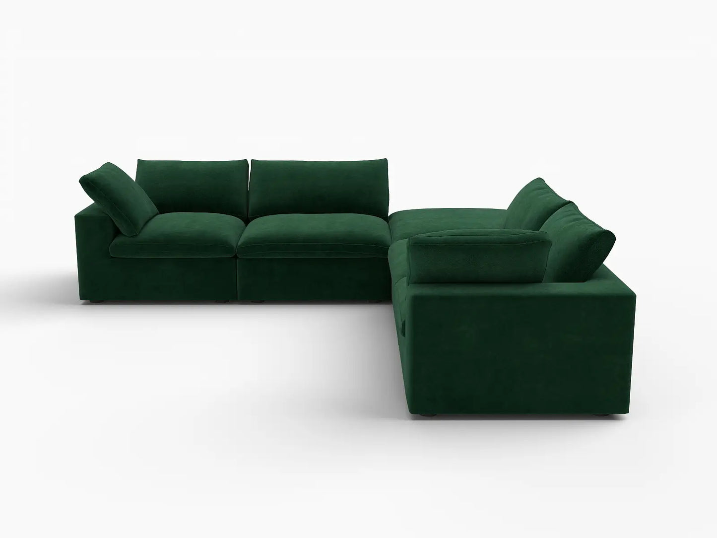 Deluxe Cloud 4-Seater V-Shaped Sectional in Olive Green Velvet | 5-Piece (Includes 1 Ottoman), Living Room Seating, Easy To Clean, Contemporary Style