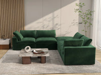 Deluxe Cloud 4-Seater V-Shaped Sectional in Olive Green Velvet | 5-Piece (Includes 1 Ottoman), Living Room Seating, Easy To Clean, Contemporary Style