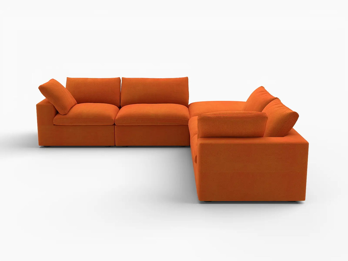 Deluxe Cloud 4-Seater V-Shaped Sectional in Orange Velvet | 5-Piece (Includes 1 Ottoman), Living Room Seating, Easy To Clean, Modular Design