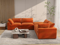 Deluxe Cloud 4-Seater V-Shaped Sectional in Orange Velvet | 5-Piece (Includes 1 Ottoman), Living Room Seating, Easy To Clean, Modular Design