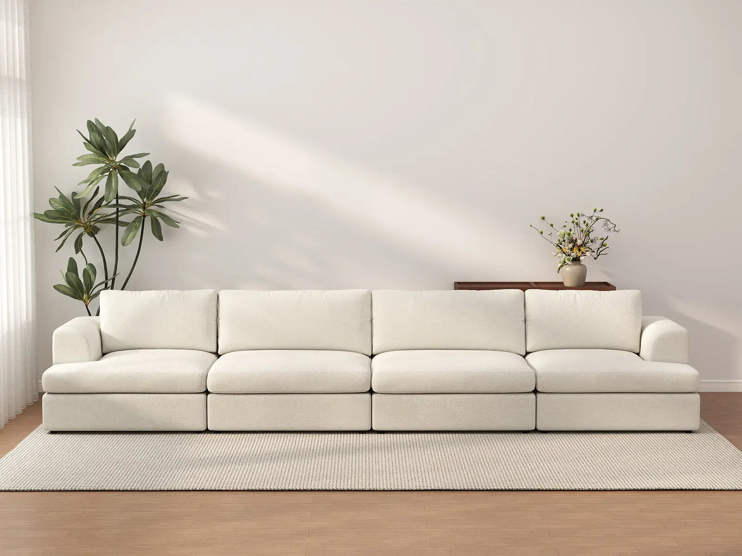 Deluxe Cloud 4-Seater White Large Space Couch Sectional | 4-Piece, Bouclé Sherpa-Like Fabric, Easy To Clean