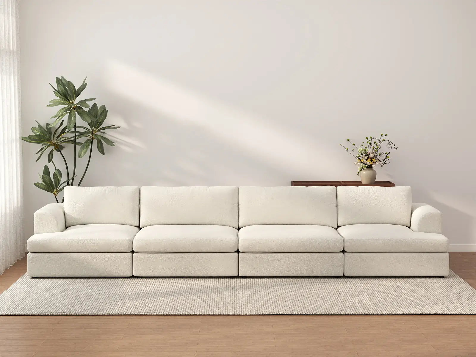 Deluxe Cloud 4-Seater White Large Space Couch Sectional | 4-Piece, Bouclé Sherpa-Like Fabric, Easy To Clean