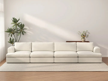 Deluxe Cloud 4-Seater White Large Space Couch Sectional | 4-Piece, Bouclé Sherpa-Like Fabric, Easy To Clean