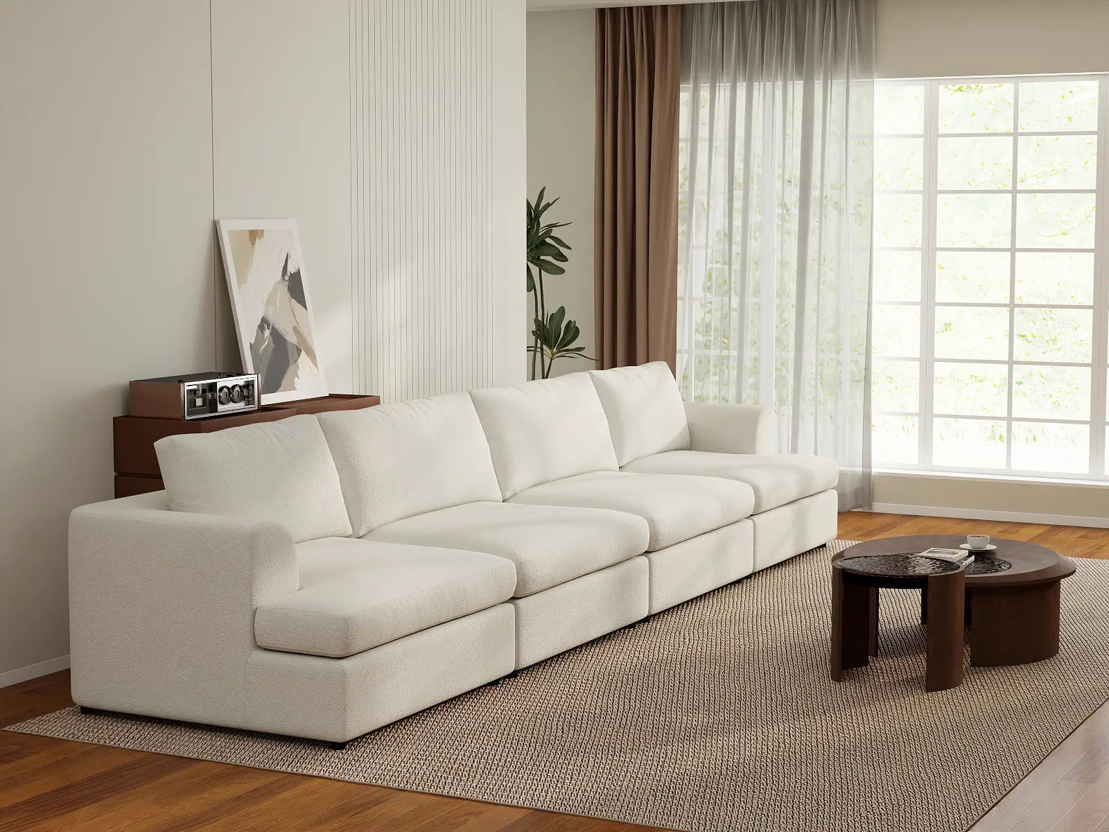 Deluxe Cloud 4-Seater White Large Space Couch Sectional | 4-Piece, Bouclé Sherpa-Like Fabric, Easy To Clean