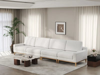 Deluxe Cloud 4-Seater White Large Space Couch Sectional | 4-Piece, Linen Look Poly Fabric, Easy To Clean