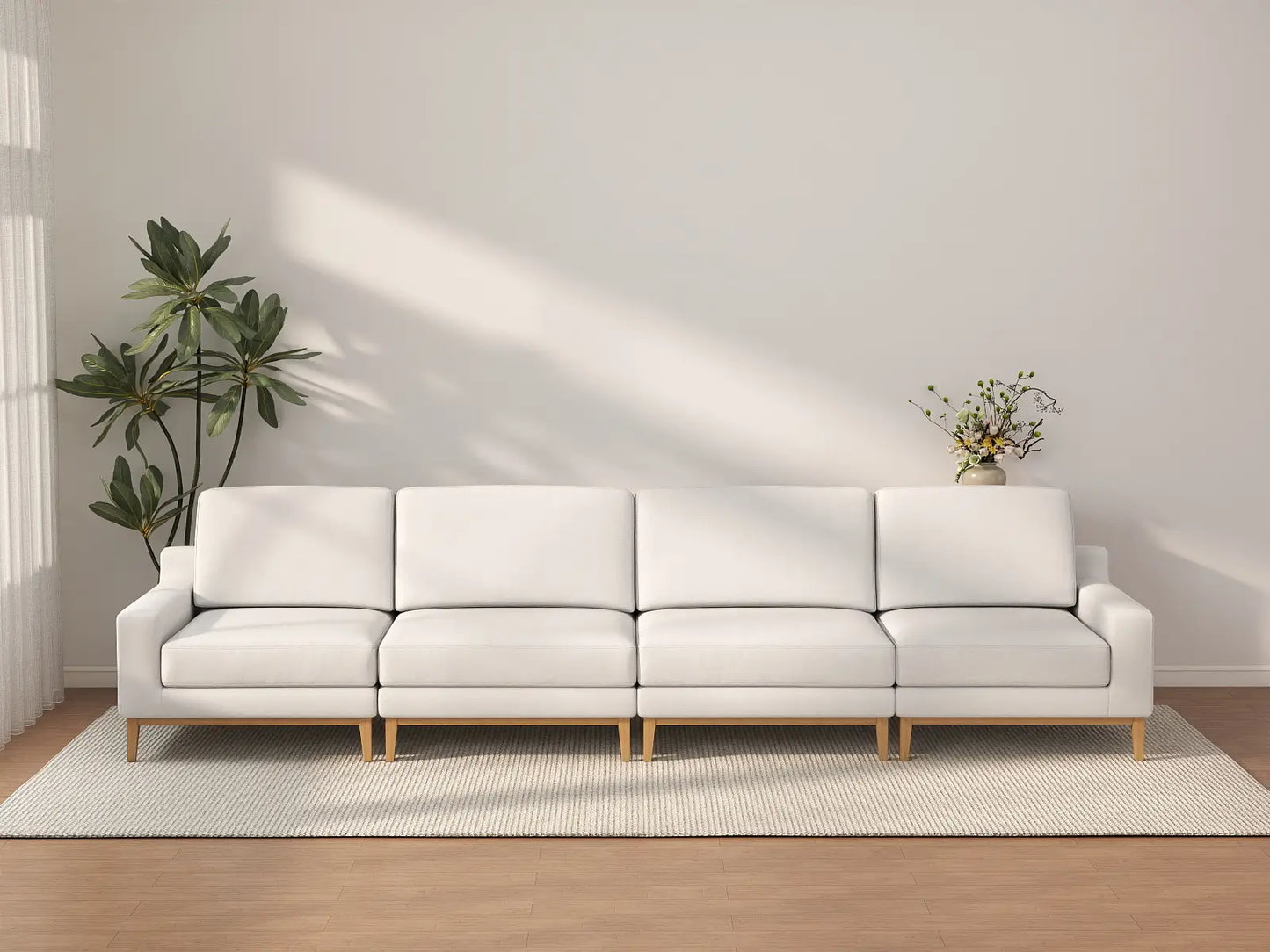 Deluxe Cloud 4-Seater White Large Space Couch Sectional | 4-Piece, Linen Look Poly Fabric, Easy To Clean