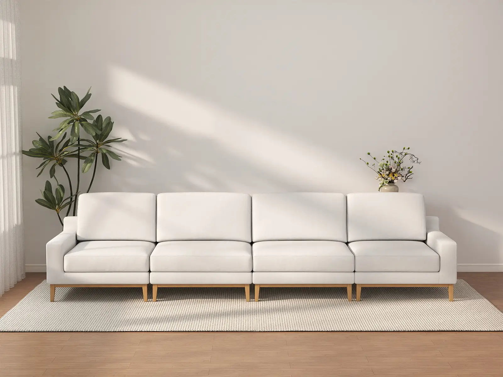 Deluxe Cloud 4-Seater White Large Space Couch Sectional | 4-Piece, Linen Look Poly Fabric, Easy To Clean