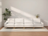 Deluxe Cloud 4-Seater White Large Space Couch Sectional | 4-Piece, Linen Look Poly Fabric, Easy To Clean