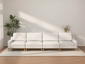 Sofá Seccional Grande de 4 Plazas Blanco Deluxe Cloud | 4 Piezas, Tela de Poliéster con Aspecto de Lino, Fácil de Limpiar