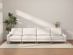 Deluxe Cloud 4-Seater White Large Space Couch Sectional | 4-Piece, Linen Look Poly Fabric, Easy To Clean
