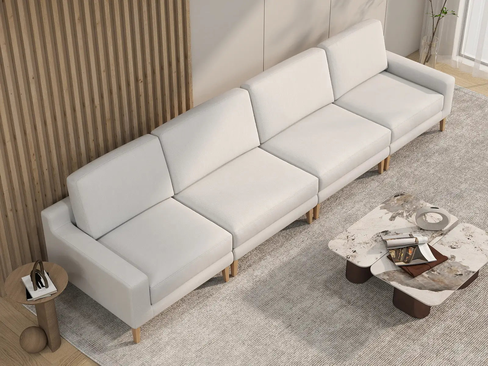 Deluxe Cloud 4-Seater White Large Space Couch Sectional | 4-Piece, Linen Look Poly Fabric, Easy To Clean