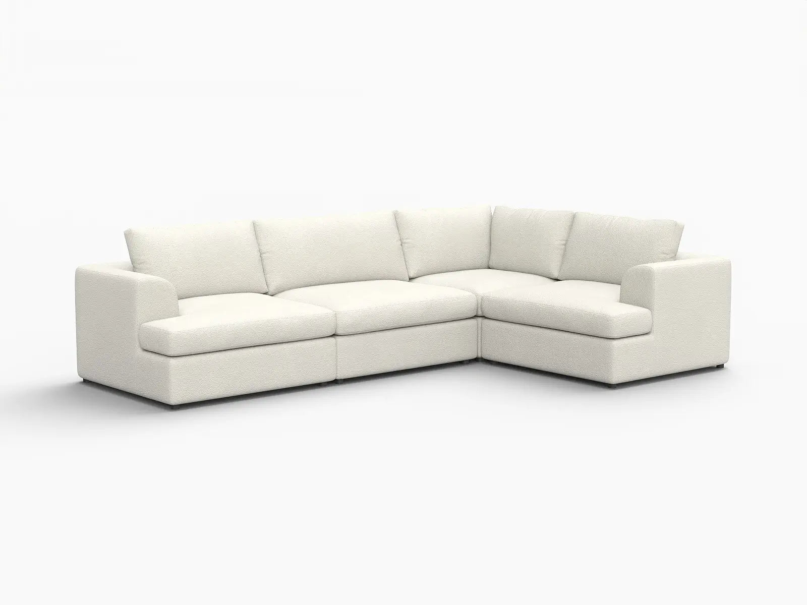 Deluxe Cloud 4-Seater White Large Space L-Shaped Sectional | 4-Piece, Bouclé Sherpa-Like Fabric, Easy To Clean