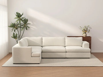 Deluxe Cloud 4-Seater White Large Space L-Shaped Sectional | 4-Piece, Bouclé Sherpa-Like Fabric, Easy To Clean