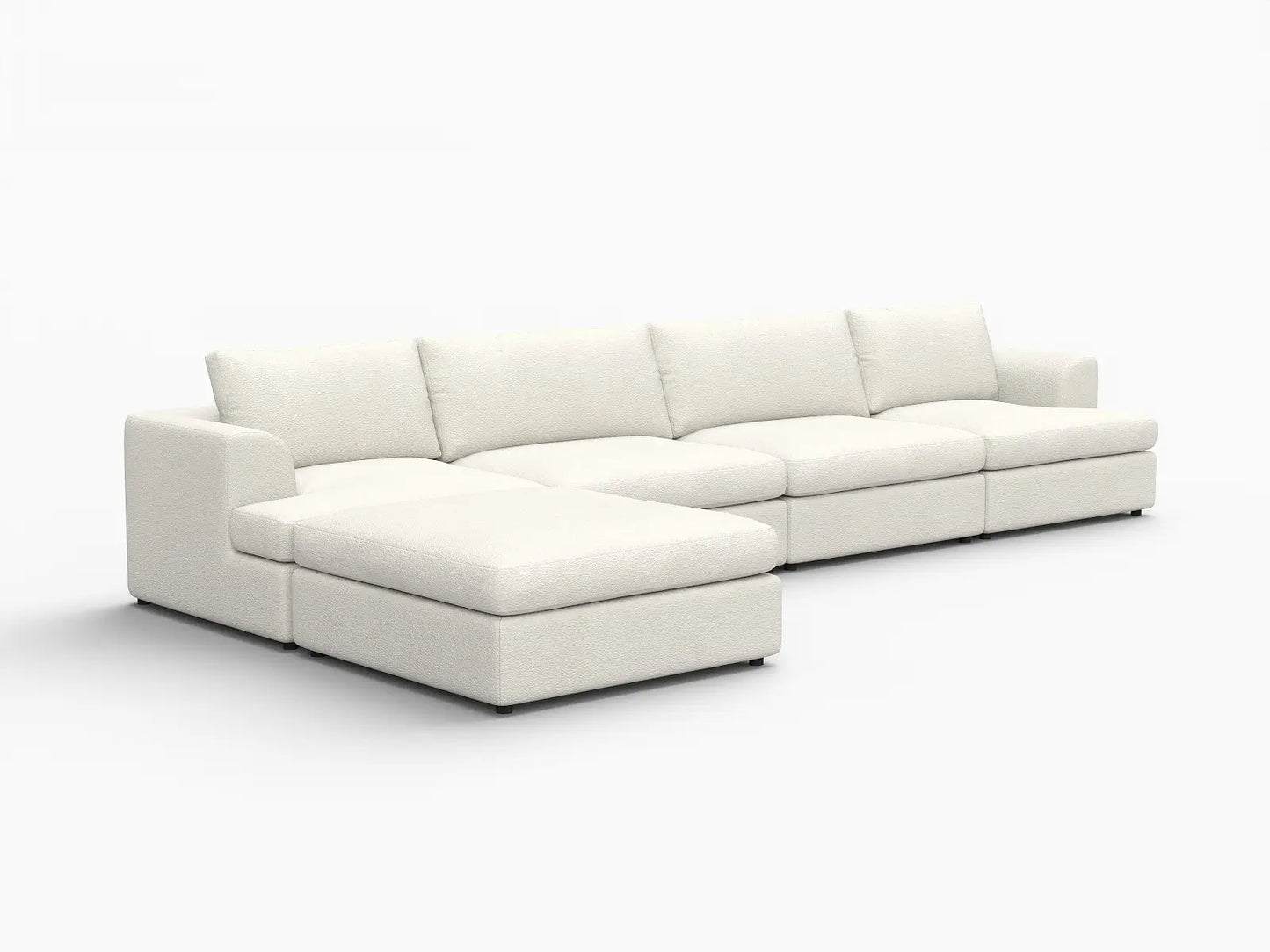 Deluxe Cloud 4-Seater White Large Space L-Shaped Sectional | 5-Piece (Includes 1 Ottoman), Bouclé Sherpa-Like Fabric, Easy To Clean