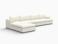 Deluxe Cloud 4-Seater White Large Space L-Shaped Sectional | 5-Piece (Includes 1 Ottoman), Bouclé Sherpa-Like Fabric, Easy To Clean