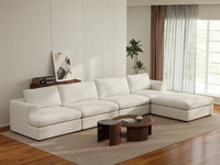 Deluxe Cloud 4-Seater White Large Space L-Shaped Sectional | 5-Piece (Includes 1 Ottoman), Bouclé Sherpa-Like Fabric, Easy To Clean