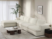 Deluxe Cloud 4-Seater White Large Space L-Shaped Sectional | 5-Piece (Includes 1 Ottoman), Bouclé Sherpa-Like Fabric, Easy To Clean