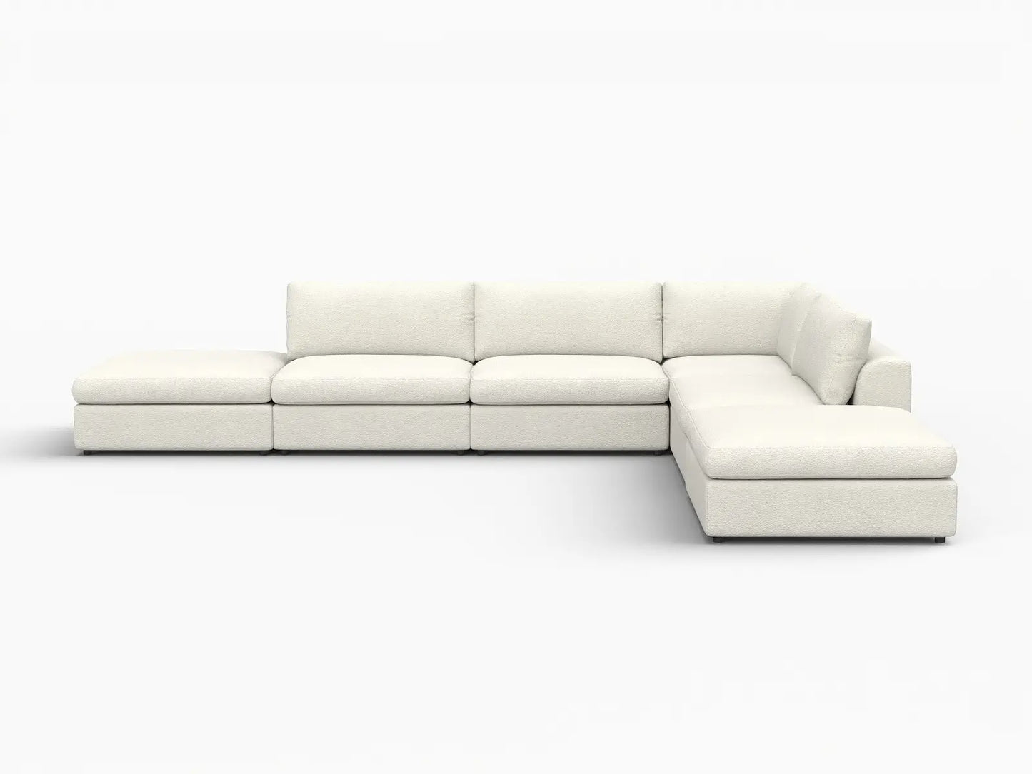 Deluxe Cloud 4-Seater White Large Space L-Shaped Sectional | 6-Piece (Includes 2 Ottomans), Bouclé Sherpa-Like Fabric, Easy To Clean