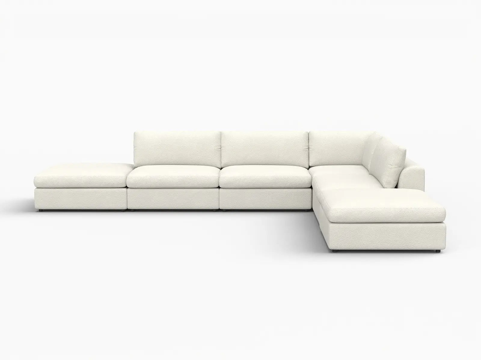Deluxe Cloud 4-Seater White Large Space L-Shaped Sectional | 6-Piece (Includes 2 Ottomans), Bouclé Sherpa-Like Fabric, Easy To Clean
