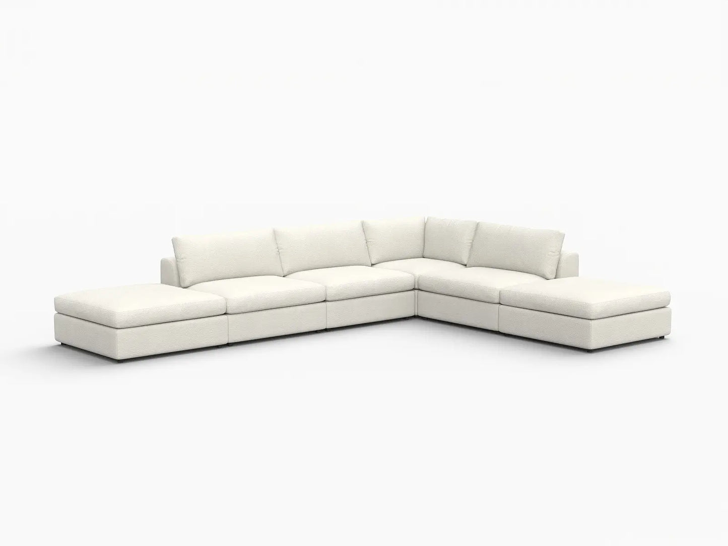 Deluxe Cloud 4-Seater White Large Space L-Shaped Sectional | 6-Piece (Includes 2 Ottomans), Bouclé Sherpa-Like Fabric, Easy To Clean