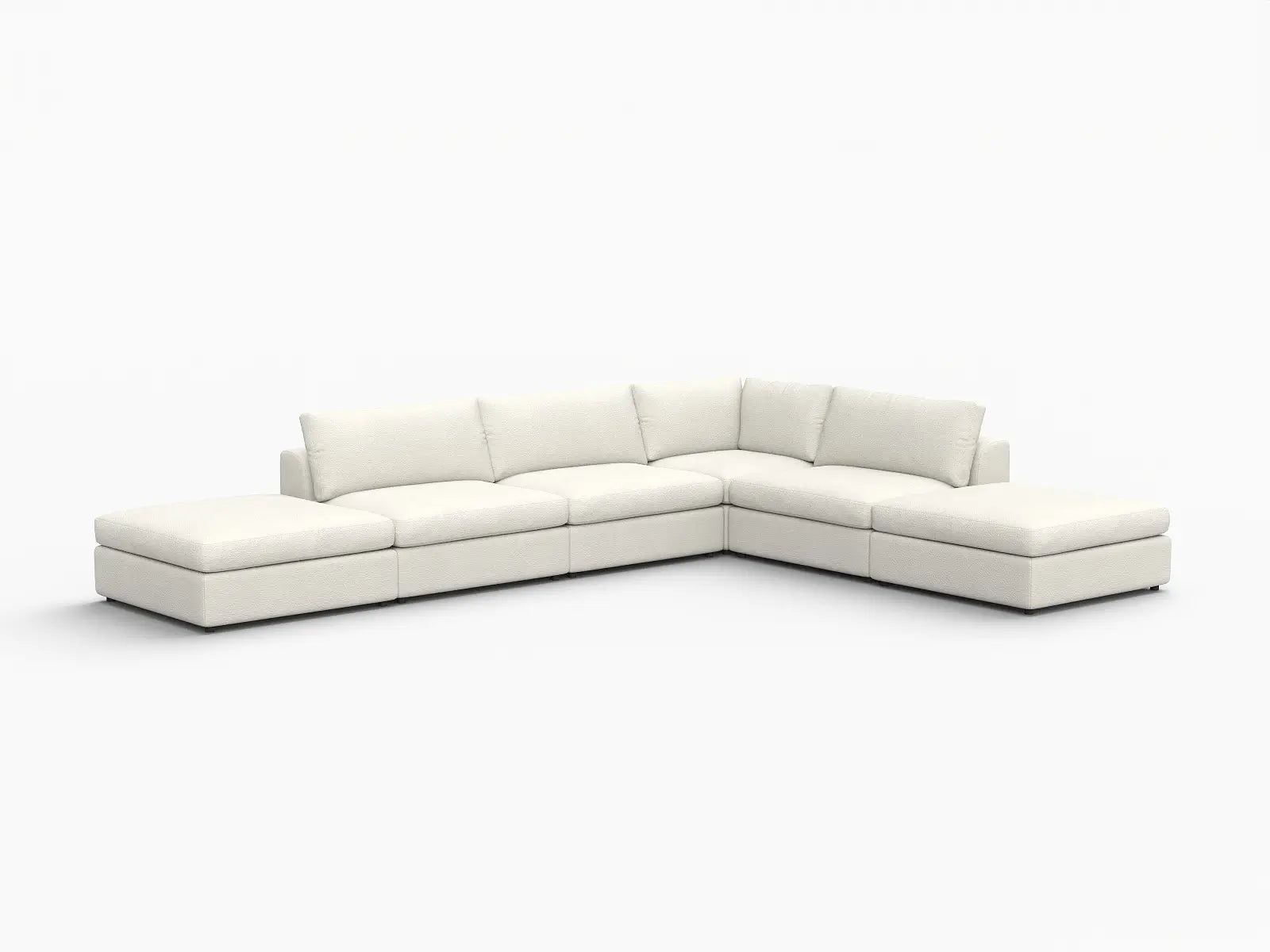 Deluxe Cloud 4-Seater White Large Space L-Shaped Sectional | 6-Piece (Includes 2 Ottomans), Bouclé Sherpa-Like Fabric, Easy To Clean