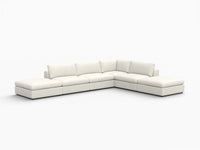 Deluxe Cloud 4-Seater White Large Space L-Shaped Sectional | 6-Piece (Includes 2 Ottomans), Bouclé Sherpa-Like Fabric, Easy To Clean