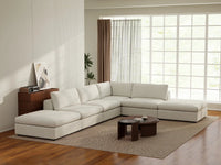 Deluxe Cloud 4-Seater White Large Space L-Shaped Sectional | 6-Piece (Includes 2 Ottomans), Bouclé Sherpa-Like Fabric, Easy To Clean