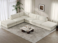 Deluxe Cloud 4-Seater White Large Space L-Shaped Sectional | 6-Piece (Includes 2 Ottomans), Bouclé Sherpa-Like Fabric, Easy To Clean