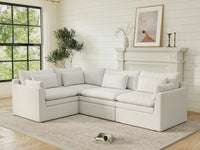 Deluxe Cloud 4-Seater White Large Space L-Shaped Sectional | 4-Piece, Linen Look Poly Fabric, Easy To Clean