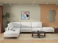 Deluxe Cloud 4-Seater White Large Space L-Shaped Sectional | 6-Piece (Includes 2 Ottomans), Linen Look Poly Fabric, Easy To Clean