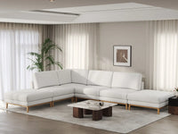 Deluxe Cloud 4-Seater White Large Space L-Shaped Sectional | 6-Piece (Includes 2 Ottomans), Linen Look Poly Fabric, Easy To Clean