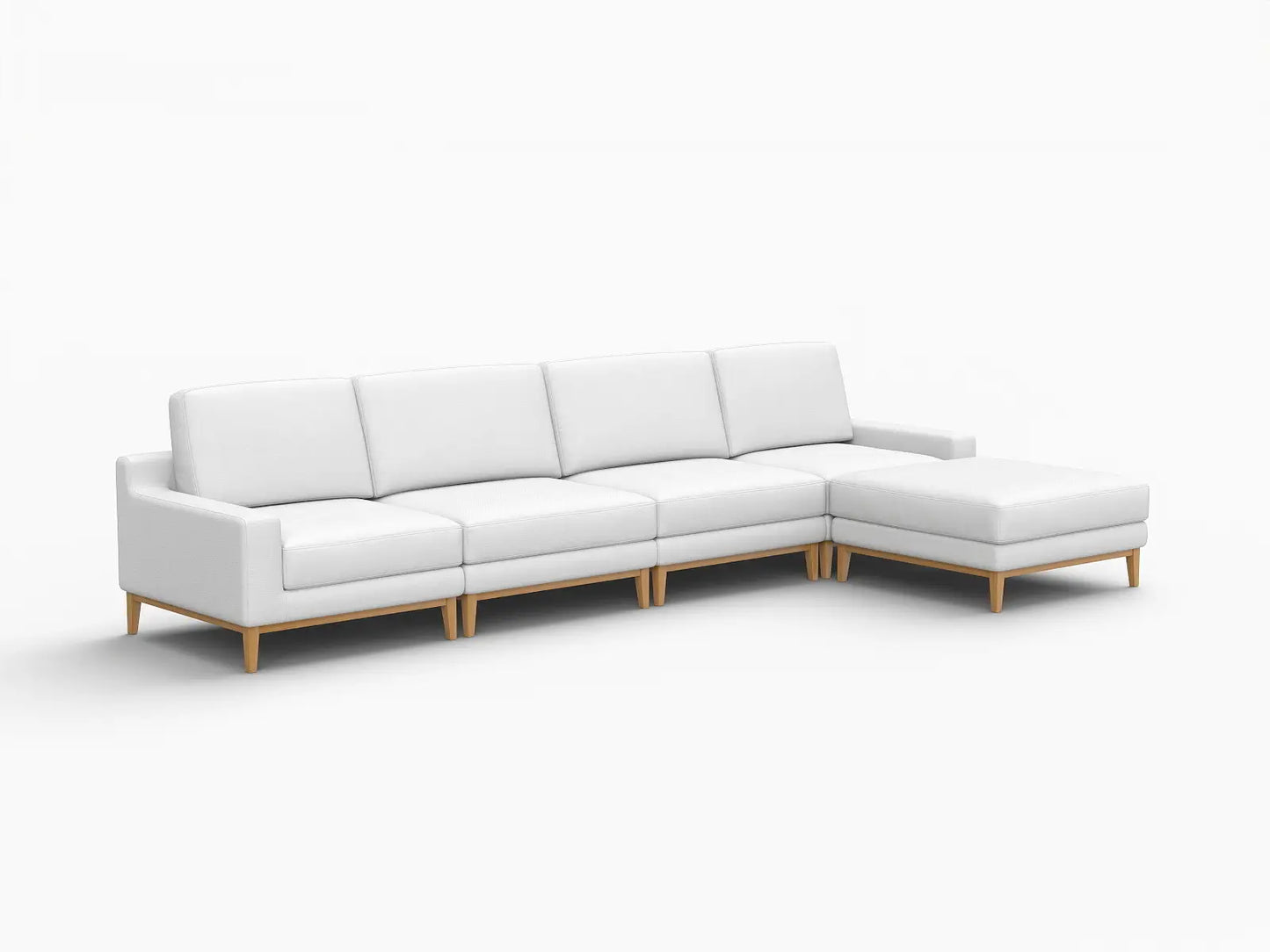 Deluxe Cloud 4-Seater White Large Space L-Shaped Sectional | 5-Piece (Includes 1 Ottoman), Linen Look Poly Fabric, Easy To Clean