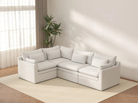 Deluxe Cloud 4-Seater White Large Space L-Shaped Sectional | 4-Piece, Linen Look Poly Fabric, Easy To Clean
