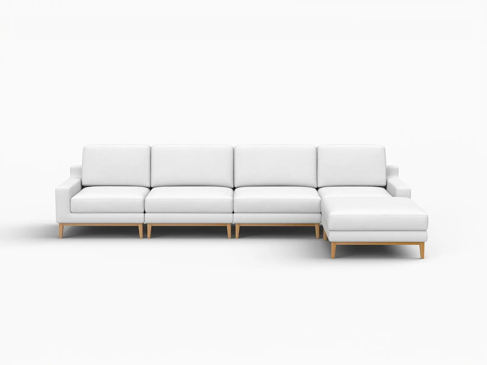 Deluxe Cloud 4-Seater White Large Space L-Shaped Sectional | 5-Piece (Includes 1 Ottoman), Linen Look Poly Fabric, Easy To Clean