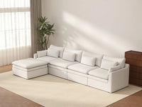 Sofá seccional de 4 plazas Lujo Cloud, color blanco, amplio espacio, en forma de L | 5 piezas (incluye 1 otomana), tela de poliéster con aspecto de lino, fácil de limpiar