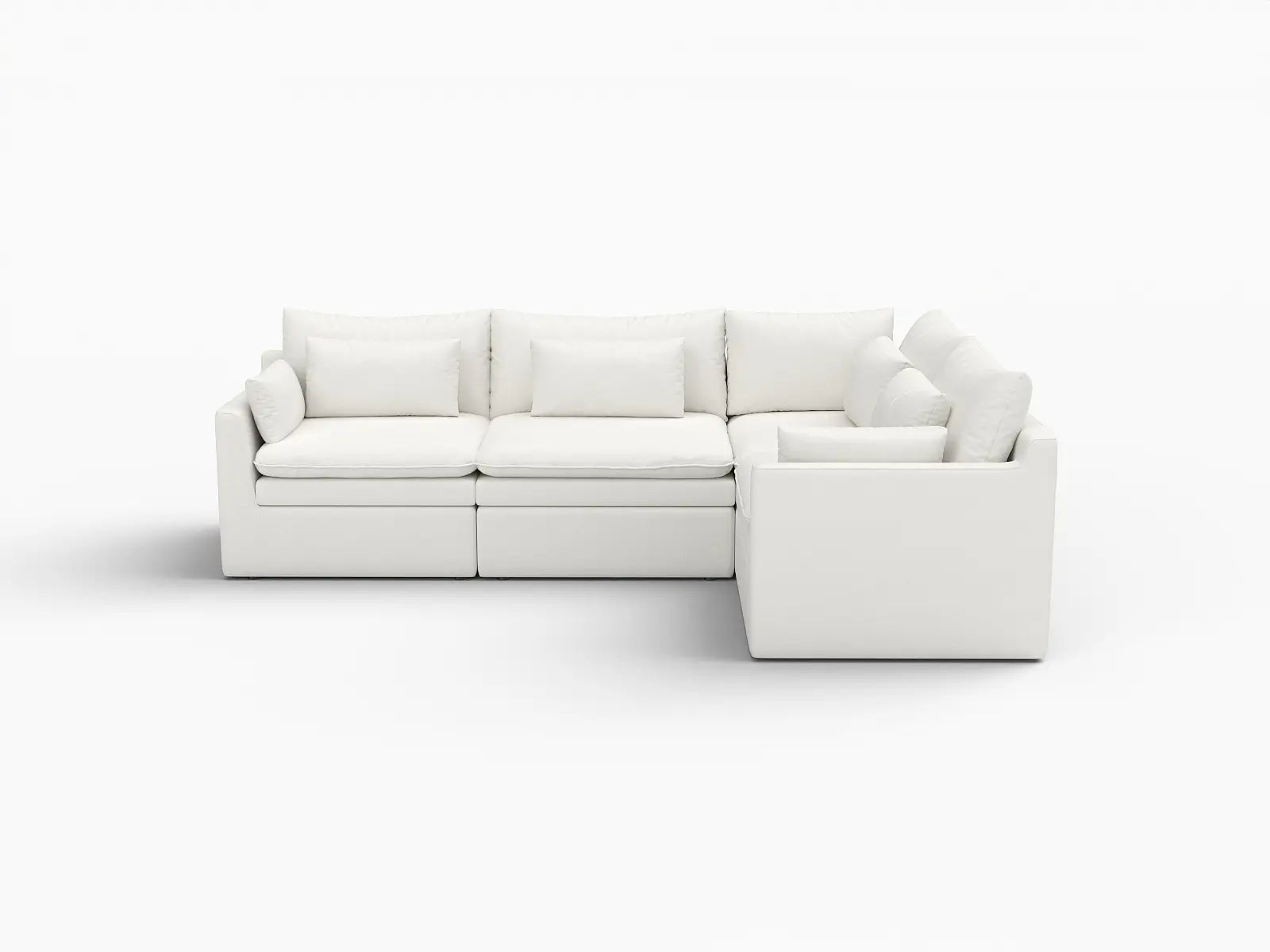 Deluxe Cloud 4-Seater White Large Space L-Shaped Sectional | 4-Piece, Linen Look Poly Fabric, Easy To Clean