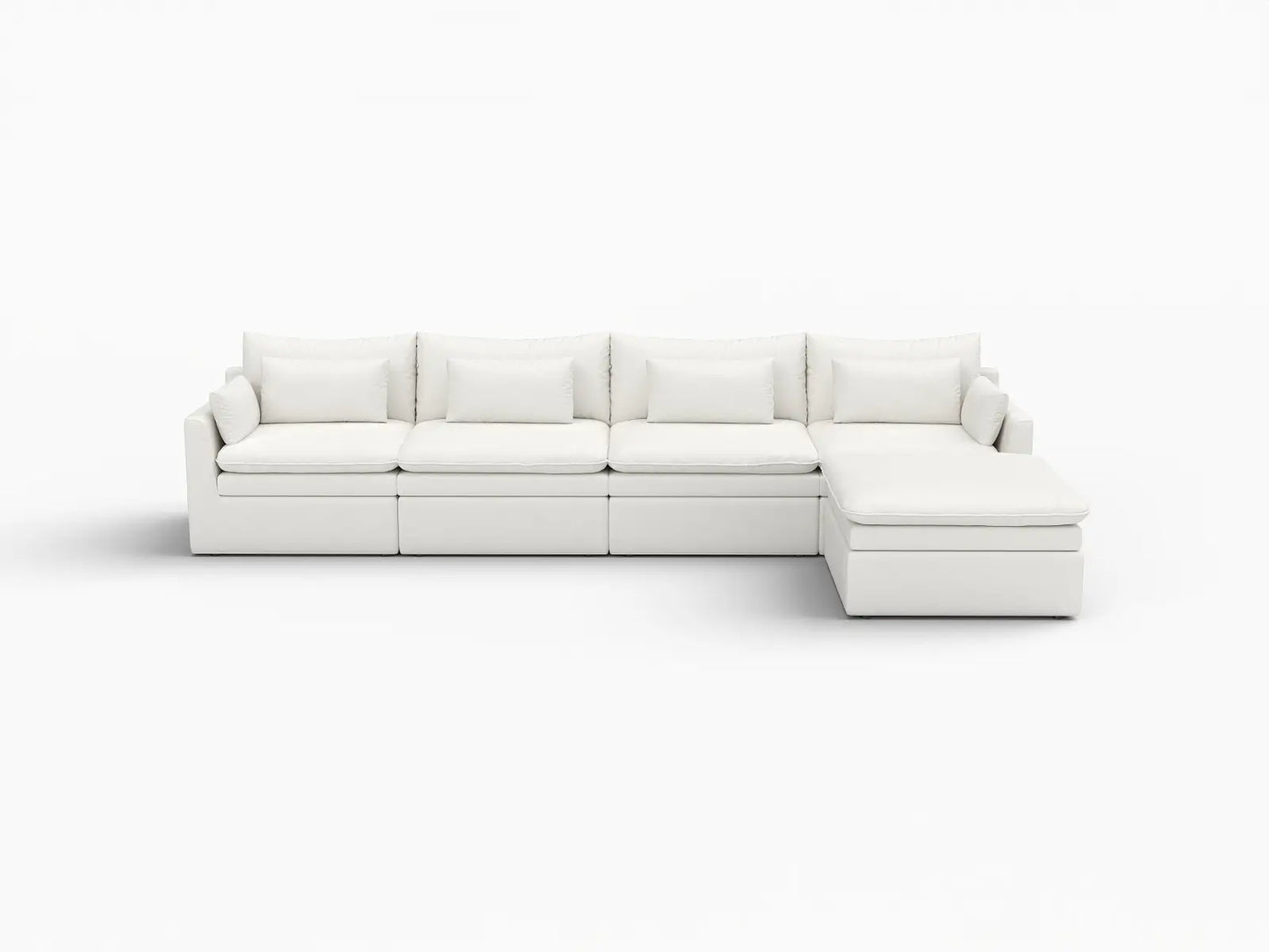 Sofá seccional de 4 plazas Lujo Cloud, color blanco, amplio espacio, en forma de L | 5 piezas (incluye 1 otomana), tela de poliéster con aspecto de lino, fácil de limpiar