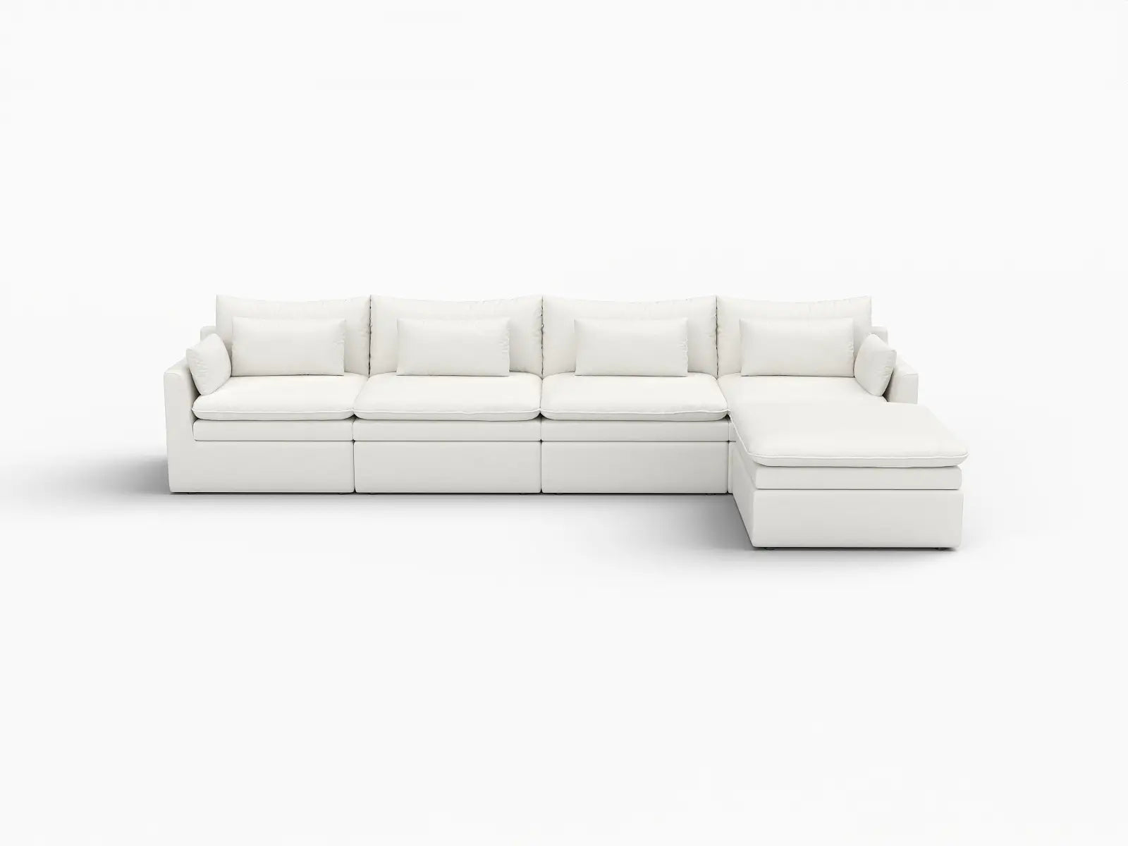 Sofá seccional de 4 plazas Lujo Cloud, color blanco, amplio espacio, en forma de L | 5 piezas (incluye 1 otomana), tela de poliéster con aspecto de lino, fácil de limpiar