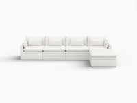 Sofá seccional de 4 plazas Lujo Cloud, color blanco, amplio espacio, en forma de L | 5 piezas (incluye 1 otomana), tela de poliéster con aspecto de lino, fácil de limpiar