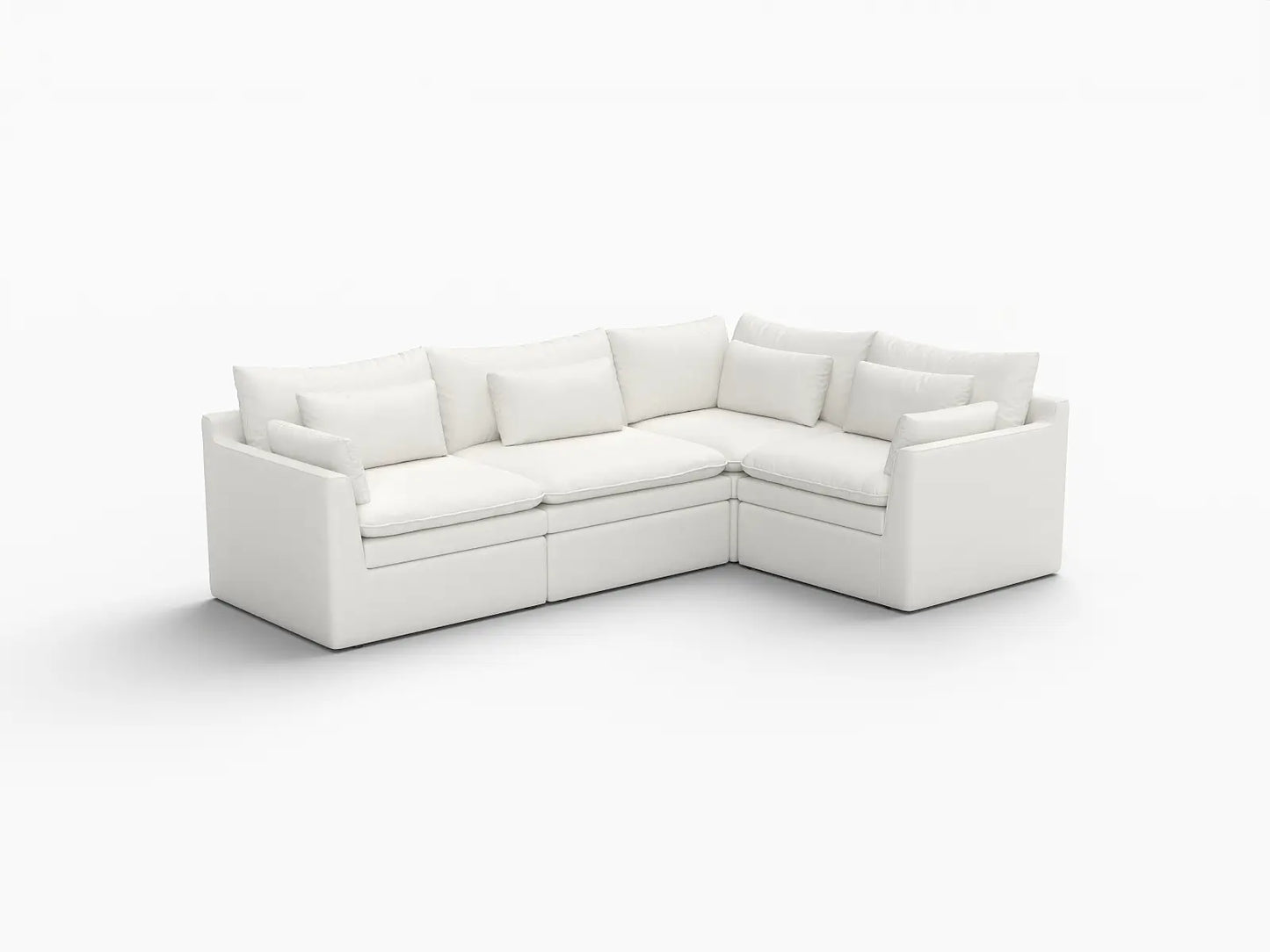 Deluxe Cloud 4-Seater White Large Space L-Shaped Sectional | 4-Piece, Linen Look Poly Fabric, Easy To Clean